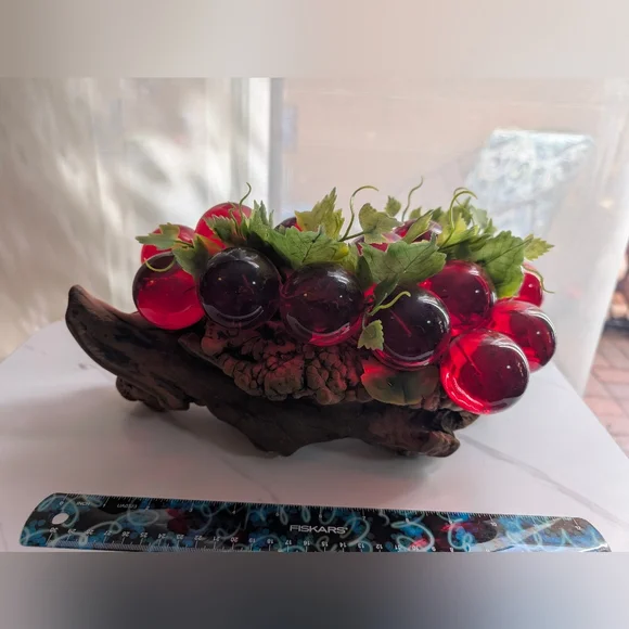 MCM Lucite Red/Orange Glass Grapes on Natural DriftWood - Picture 7 of 12